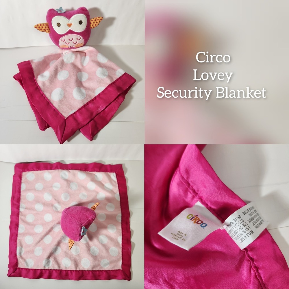 Circo Pink Polka Dot Owl Velour Satin Trim Lovey Security Blanket‎ 14x14 Target